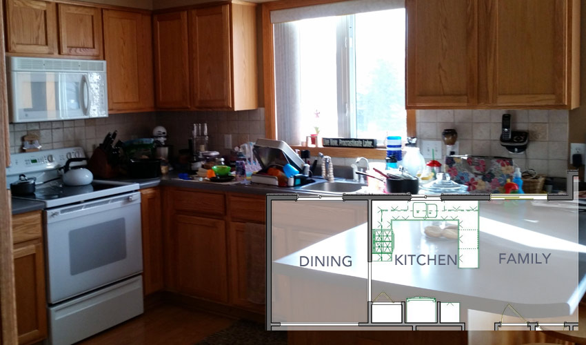 Before kitchen remodel and blueprint