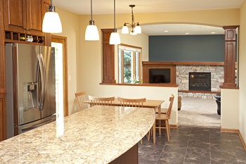 kitchen with island counter and custom cabinets