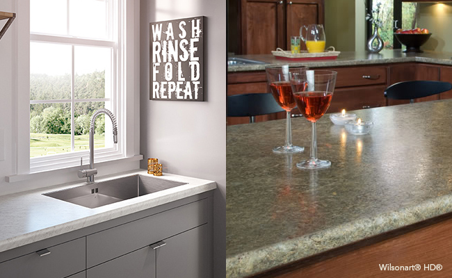 kitchen sink and laminate countertop