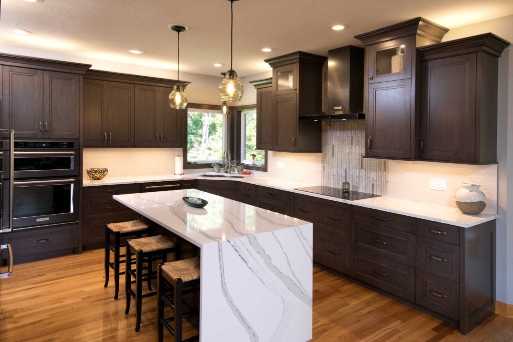 Kitchen remodel with dark wood cabinets